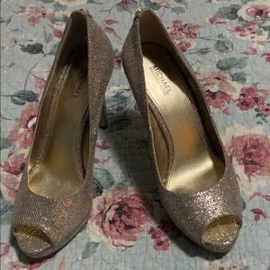 Michael Kors Sparkling Peep Toe Heels - Silver